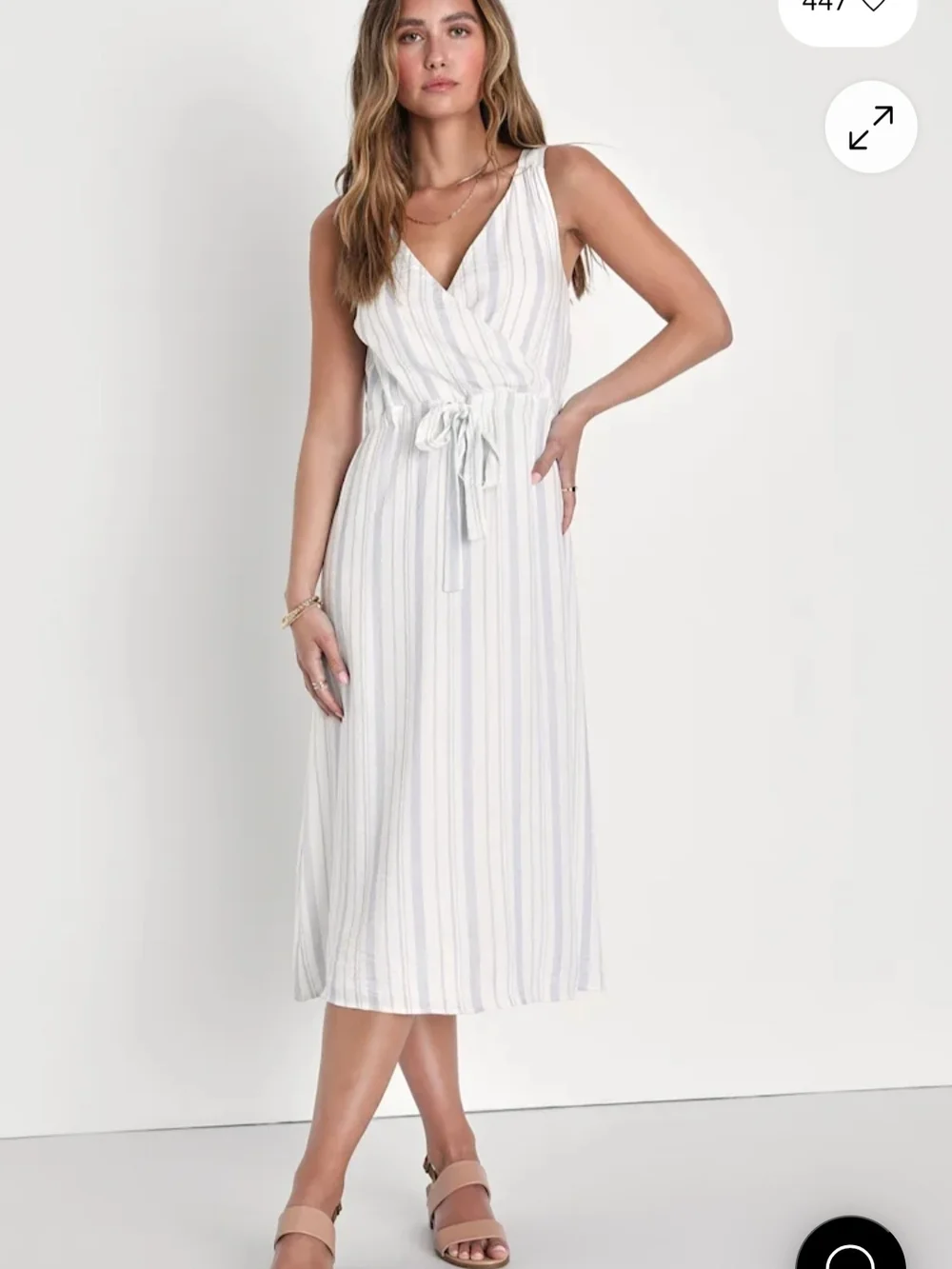 Lulus Capri Charm White And Blue Striped Midi Dress - Size XL - Picture 5 of 6